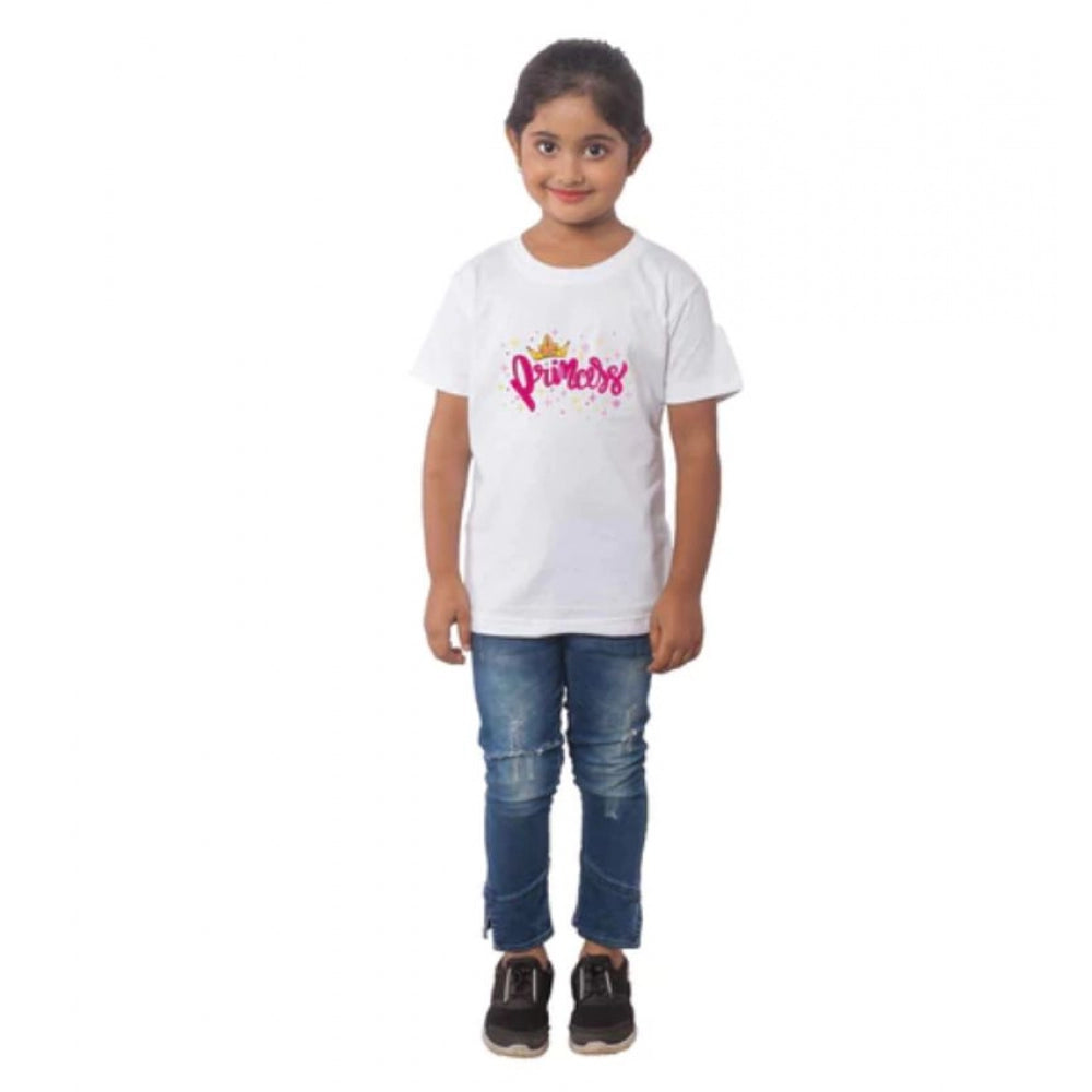 Generic Girls Cotton Princess Half Sleeve TShirt (White)