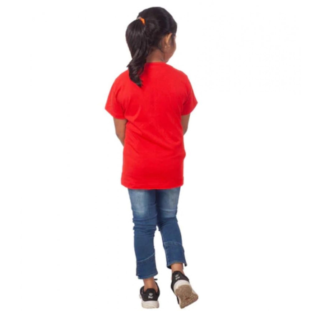 Generic Girls Cotton Unicorn Face Half Sleeve TShirt (Red)