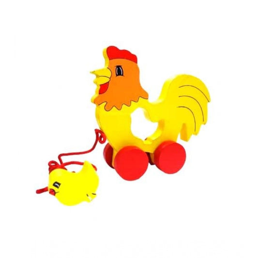 Generic Wooden Cock Pull Back Action Toy (Multicolor)