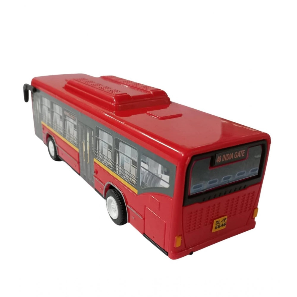 Generic Plastic 6 Wheels Pull Back Action Low Floor Bus (Red)