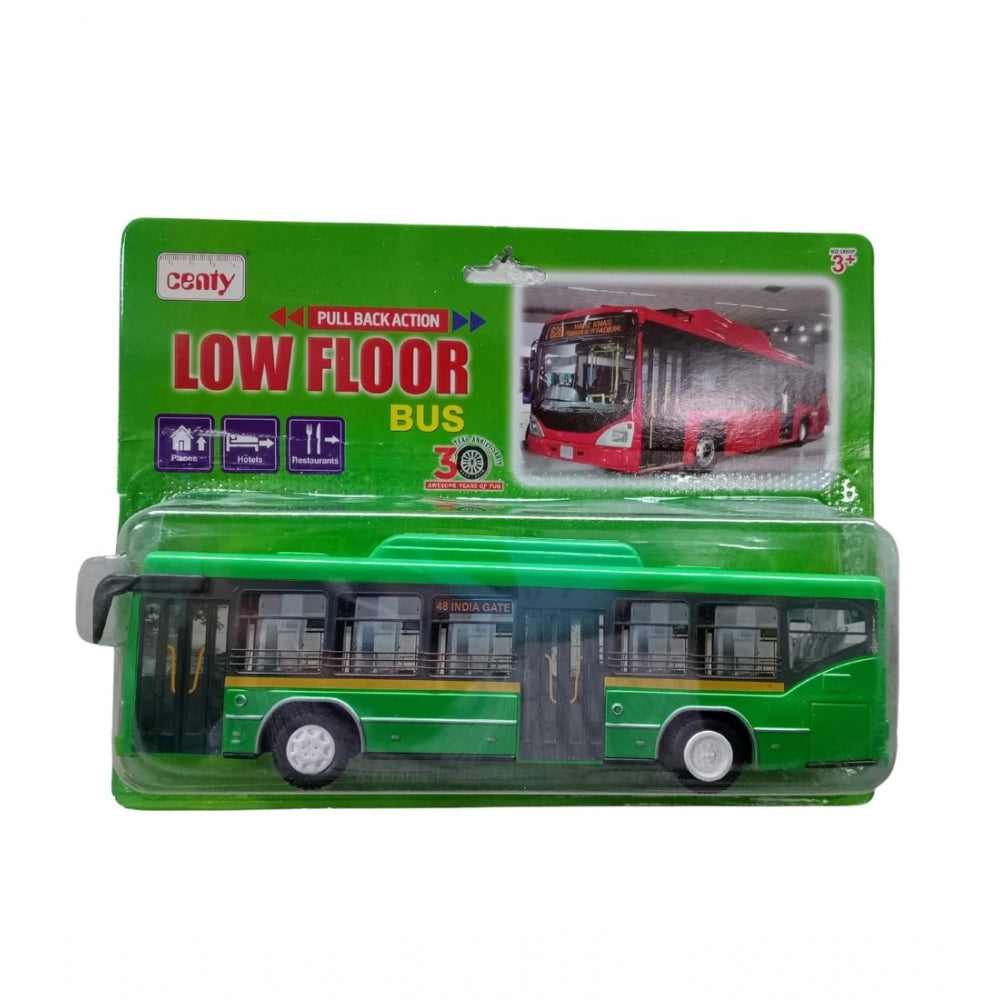 Generic Plastic 6 Wheels Pull Back Action Low Floor Bus (Green)