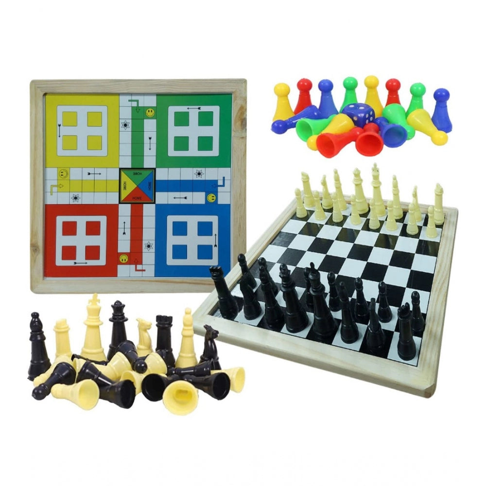 Generic Plastic Front And Back Ludo And Chess Board Games For Kids (Multicolor)