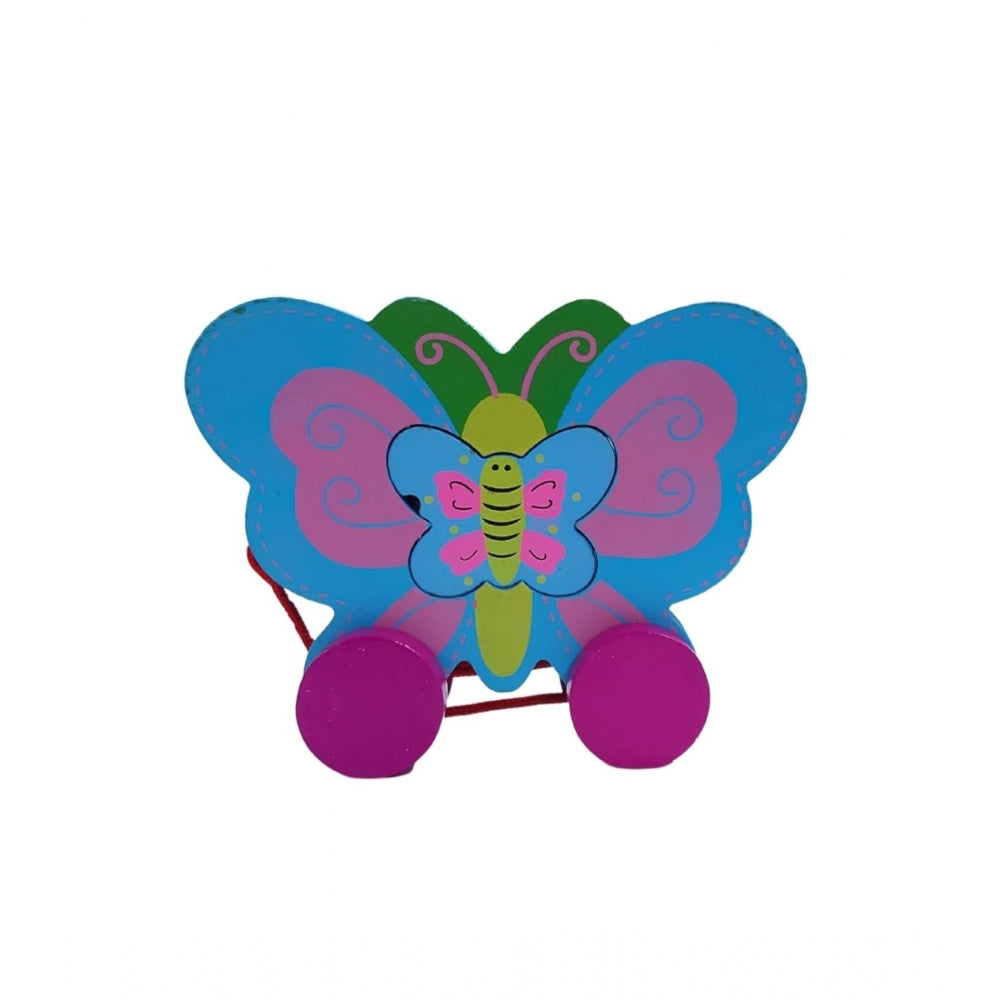 Generic Wooden Butterfly Pull Back Action Toy (Multicolor)