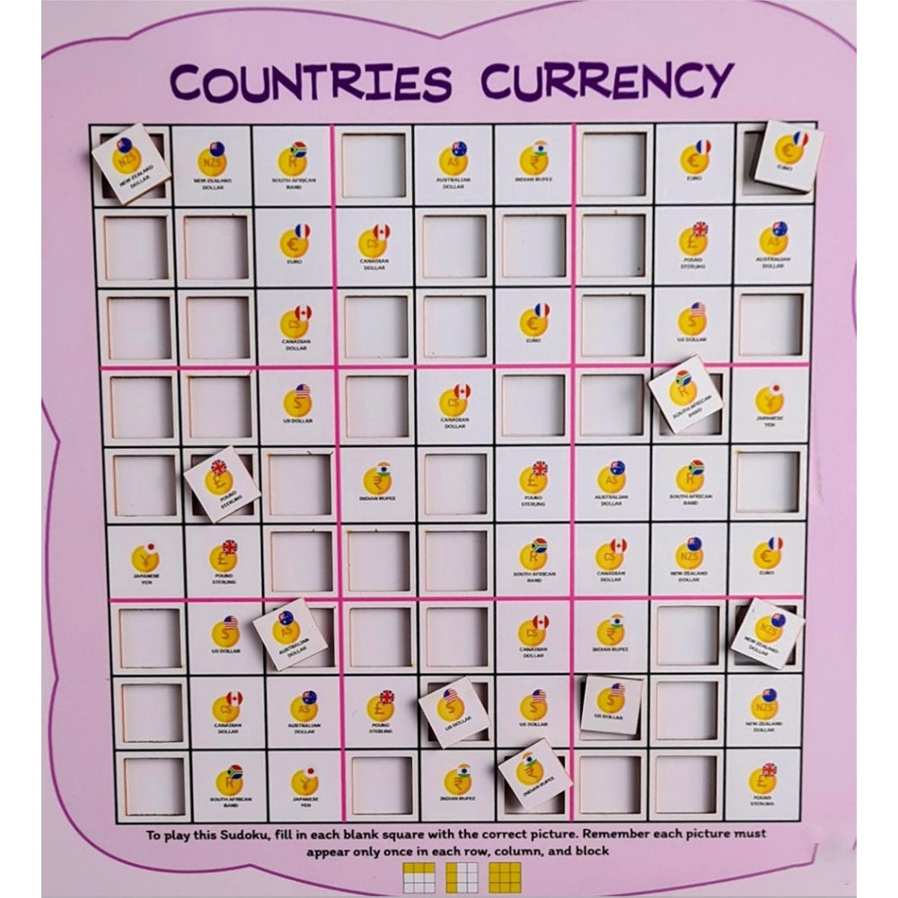 Generic Countries- Currency Wooden Puzzle Game Toys (MultiColor)